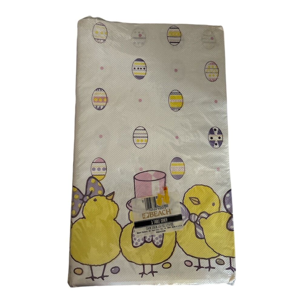 Vintage Beach Products Easter Egg Chick Crepe Paper Tablecloth Cover 54” X 96”